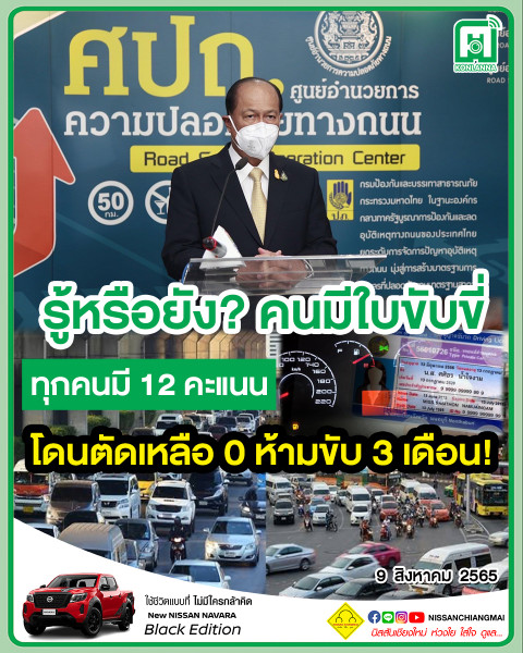 รู้หรือยัง? คนมีใบขับขี่ ทุกคนมี 12 คะแนน โดนตัดเหลือ 0 ห้ามขับ 3 เดือน! #ประกาศราชกิจจาฯ มท.สั่งเร่งสร้างความเข้าใจ #ตัดคะแนนความประพฤติในการขับรถ