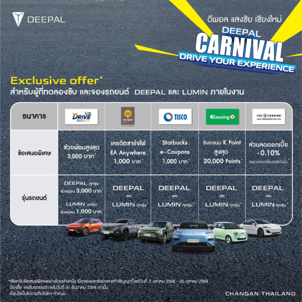 ยกขบวนงาน DEEPAL CARNIVAL “DRIVE YOUR EXPERIENCE” มาเชียงใหม่ครั้งแรก❗️   ? ที่คุณจะสามารถ TEST DRIVE รถยนต์ DEEPAL ได้ทุกรุ่น แบบจัดเต็มในงานเดียว